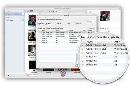 TidyMyMusic für Mac, doppelte Einträge in der Musikbibliothek schnell gelöscht.
