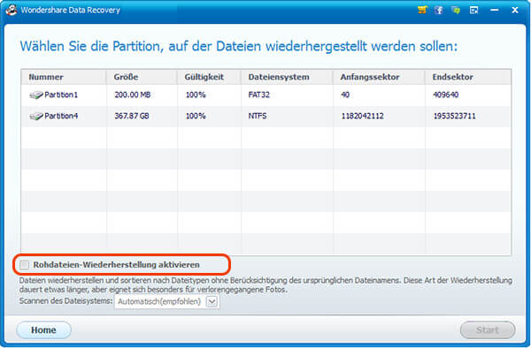 partitionen scannen