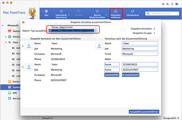 FoneTrans für Mac, doppelte Kontakte entfernen
