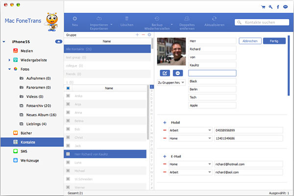 FoneTrans für Mac, Kontakte bearbeiten