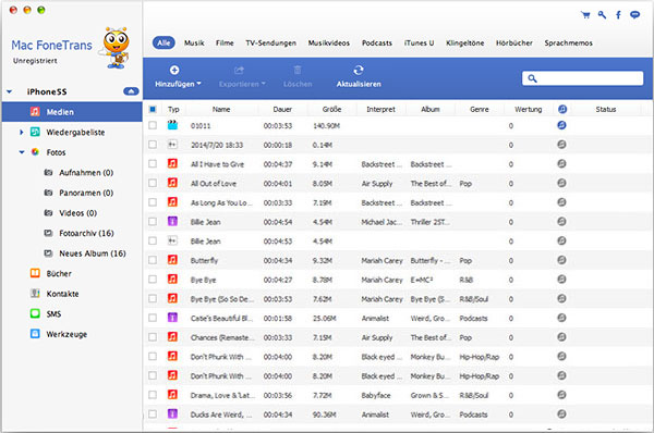 FoneTrans, Medien vom Mac zum iPhone importieren