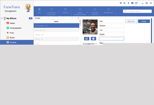 FoneTrans, Kontakte bearbeiten