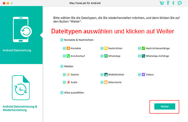 Android Daten wiederherstellen Mac, Vorschau und Android Daten wiederherstellen