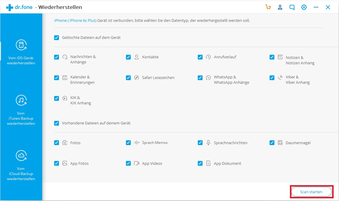 iPhone Daten wiederherstellen, Gerät scannen