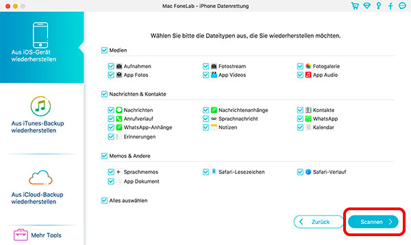 daten vom iphone ohne itunes backup oder icloud bakcup wiederherstellen mac