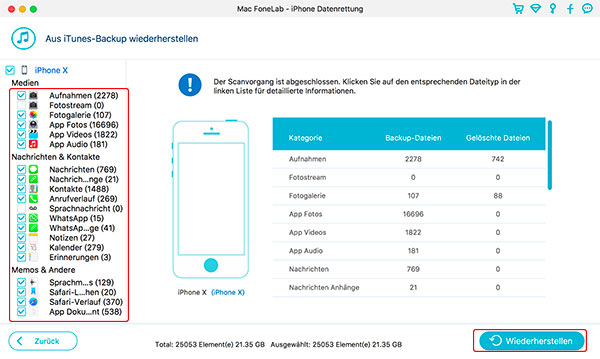 iPhone Daten wiederherstellen, iTunes Backup auf dem Mac extrahieren