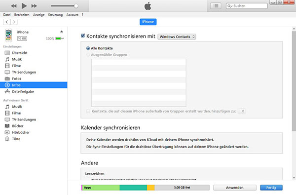 kontakte synchronisieren mit itunes