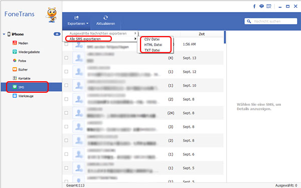 sms vom iphone zum pc exportieren