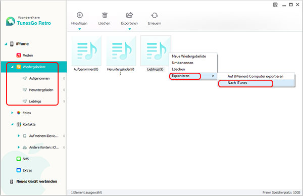 wiedergabelisten vom iphone in itunes übertragen