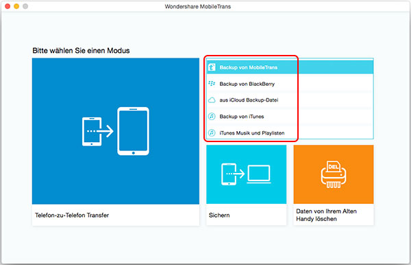 MobileTrans für Mac, Daten von der gespeicherten Backup-Datei wiederherstellen