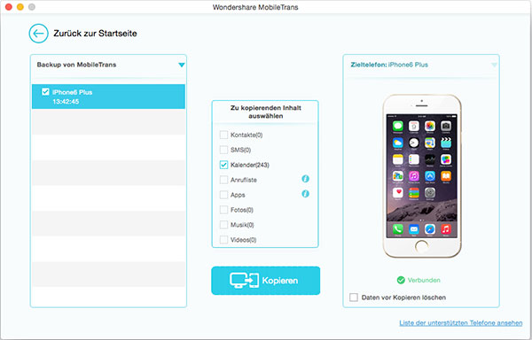 MobileTrans für Mac, Daten von der gespeicherten Backup-Datei wiederherstellen