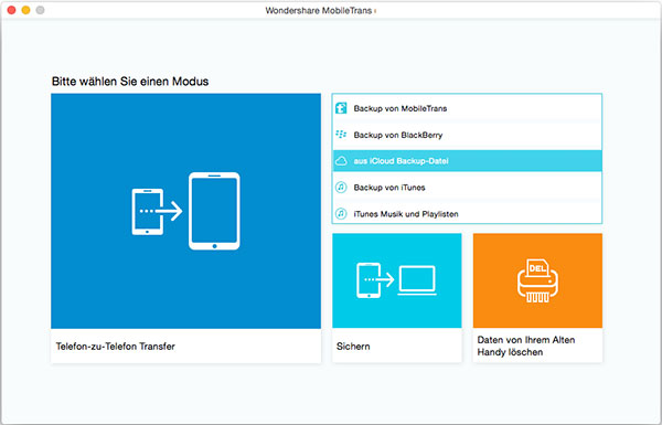 MobileTrans für Mac, Daten von der gespeicherten Backup-Datei wiederherstellen