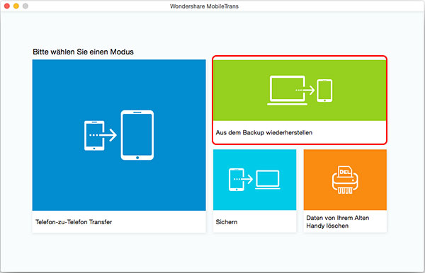 MobileTrans für Mac, Daten von der gespeicherten Backup-Datei wiederherstellen