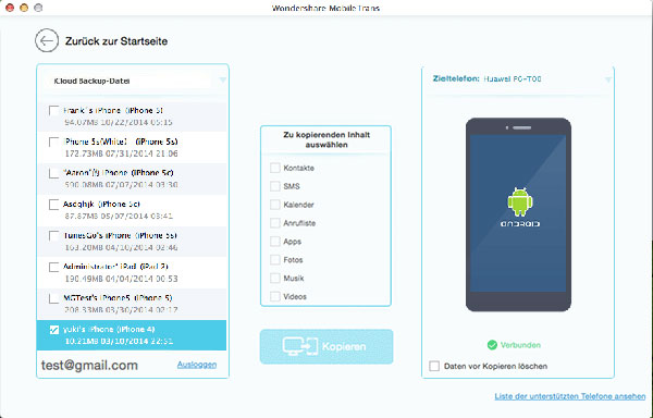 MobileTrans für Mac, Daten von aus iCloud Backup-Datei wiederherstellen