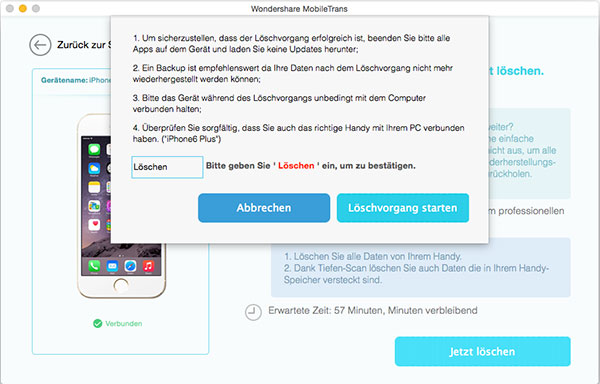 MobilTrans für Mac, Daten vom alten Handy dauerhaft löschen