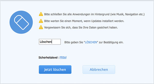 SafeEraser für Mac, Alle Daten entfernen eingeben