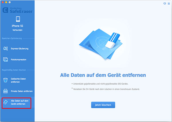 SafeEraser für Mac, Alle Daten entfernen starten