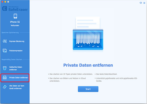 SafeEraser für Mac, Private Daten entfernen