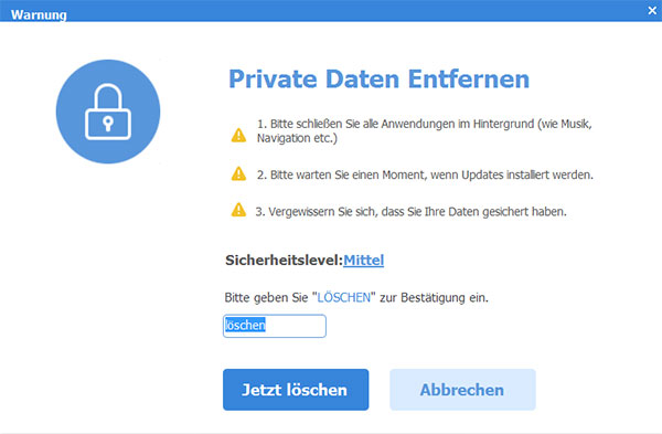 SafeEraser, Private Daten entfernen