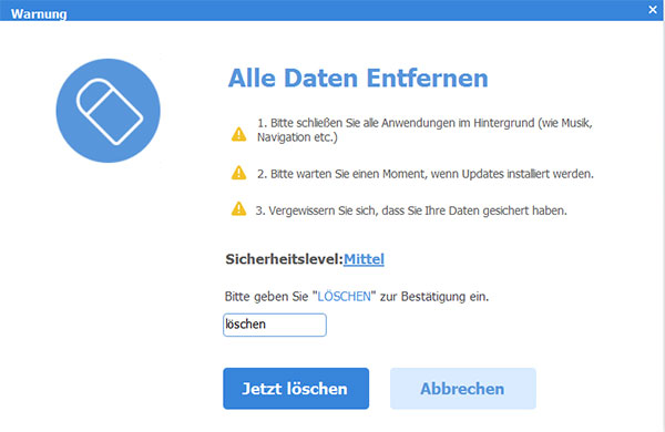 SafeEraser, Alle Daten entfernen