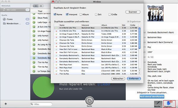tidymymusik für mac, duplikate entfernen