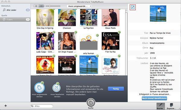 tidymymusik für mac, informationen anpassen